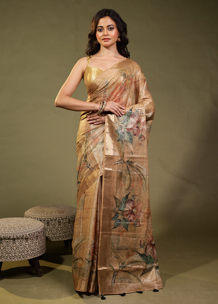 Yellow Linen Silk Saree With Blouse Piece