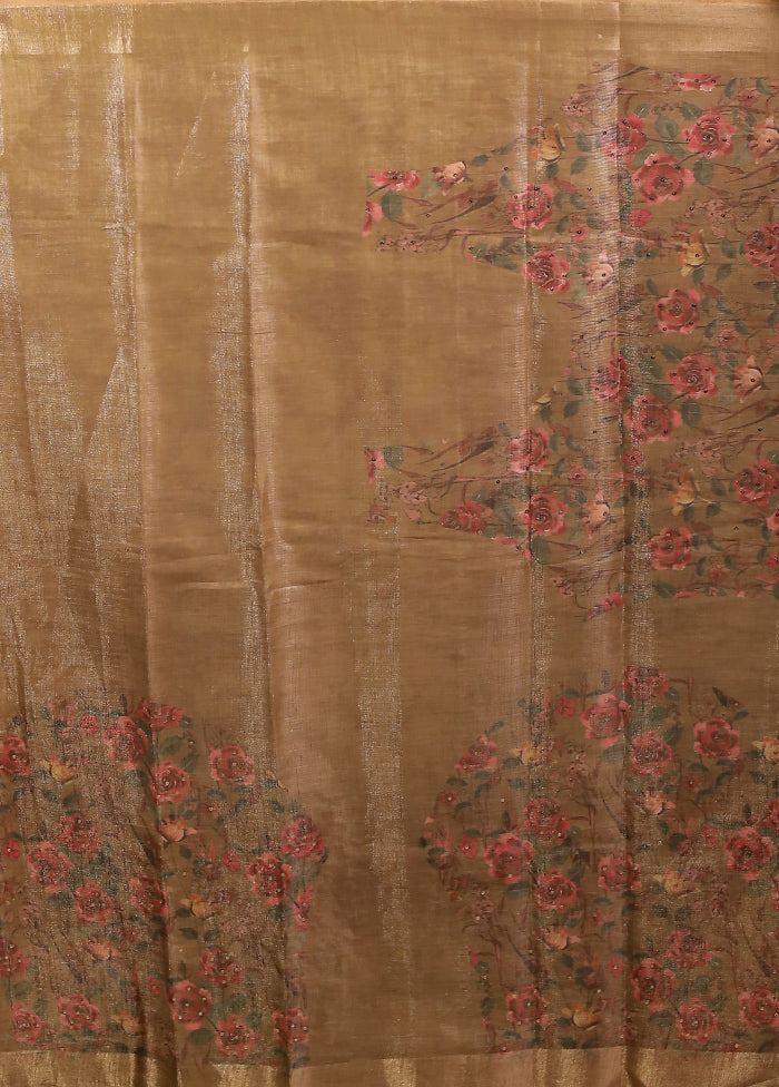 Cream Linen Silk Saree With Blouse Piece