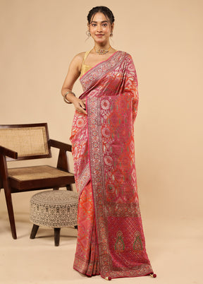 Pink Handloom Pure Georgette Saree With Blouse Piece