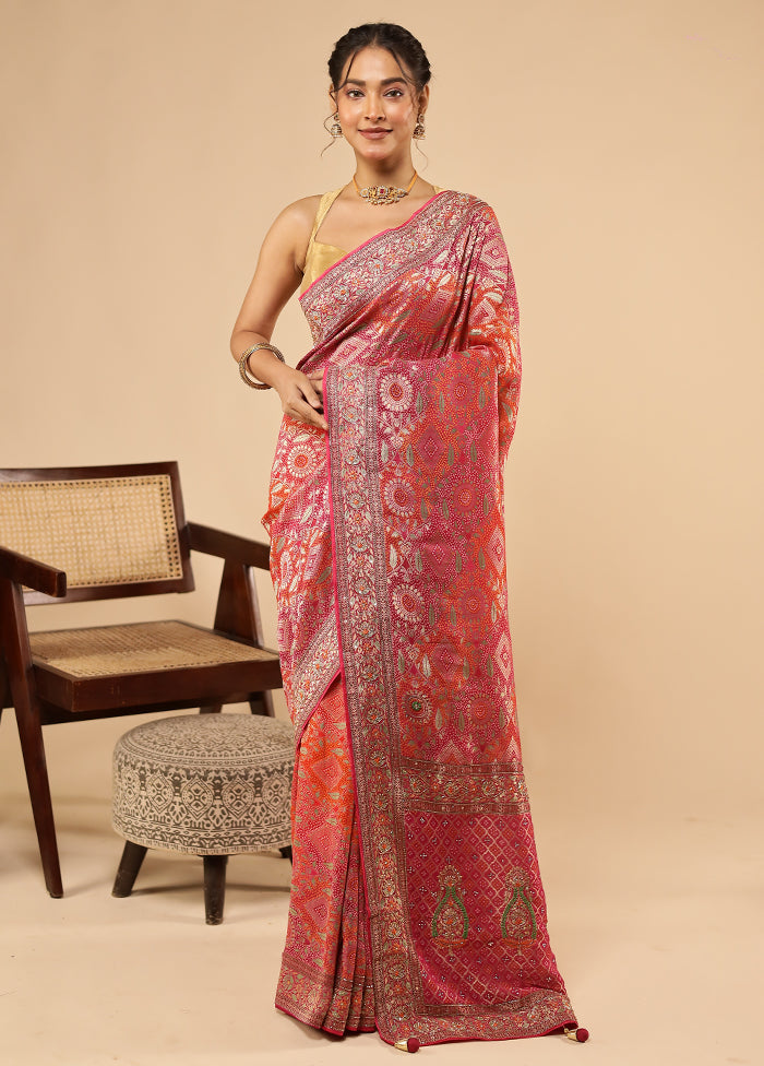 Pink Handloom Pure Georgette Saree With Blouse Piece