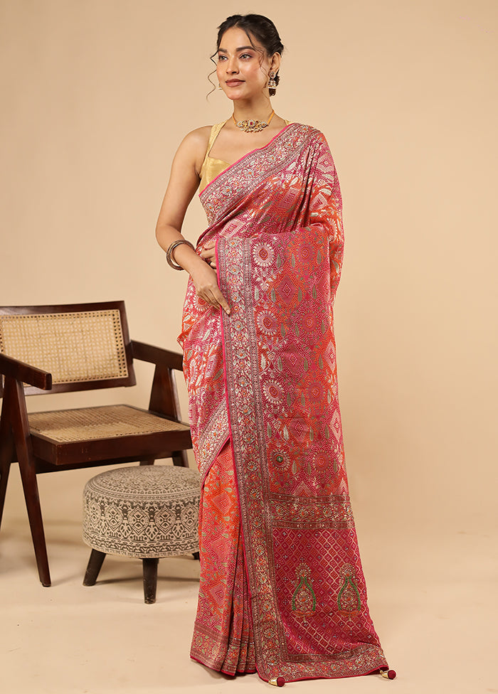 Pink Handloom Pure Georgette Saree With Blouse Piece