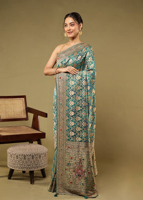 Green Handloom Pure Georgette Saree With Blouse Piece
