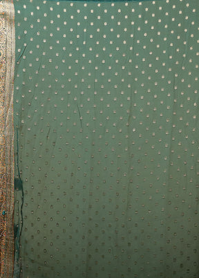 Green Handloom Pure Georgette Saree With Blouse Piece
