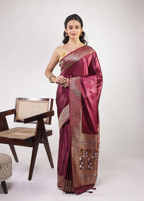 Maroon Dupion Silk Saree With Blouse Piece