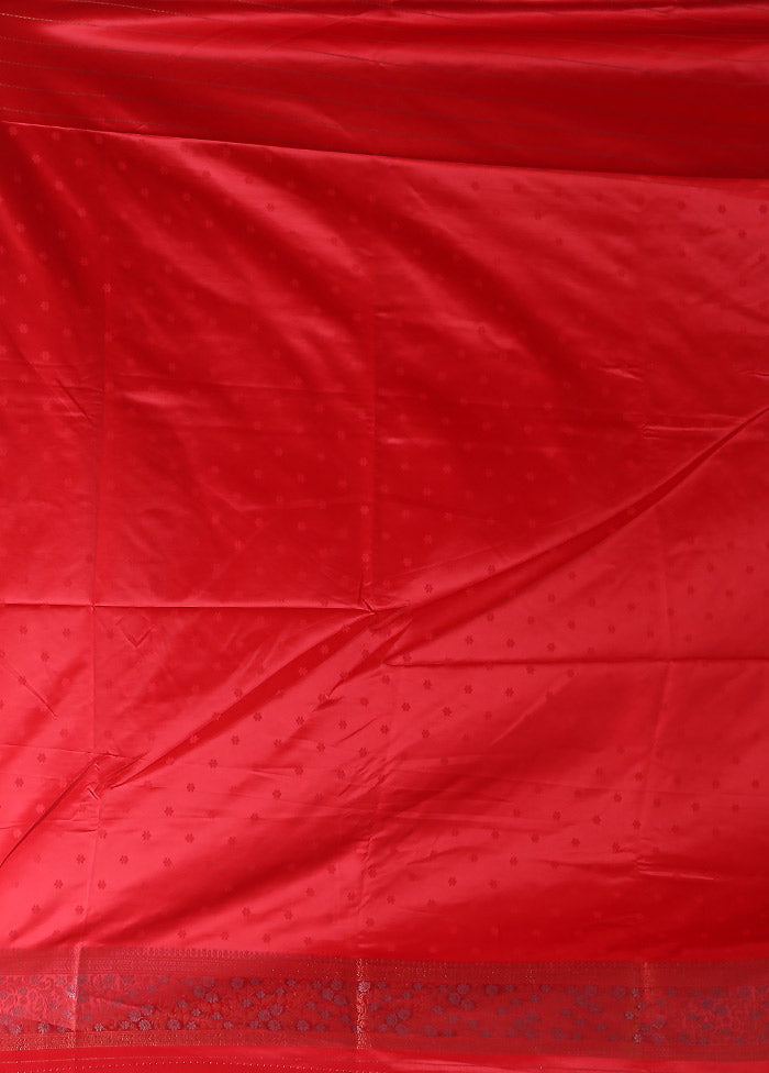 Red Dupion Silk Saree With Blouse Piece