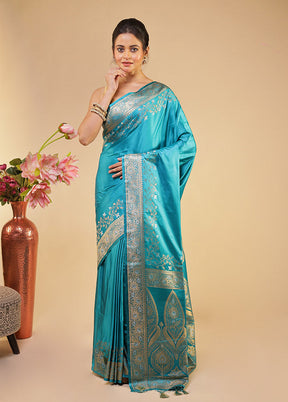 Blue Dupion Silk Saree With Blouse Piece