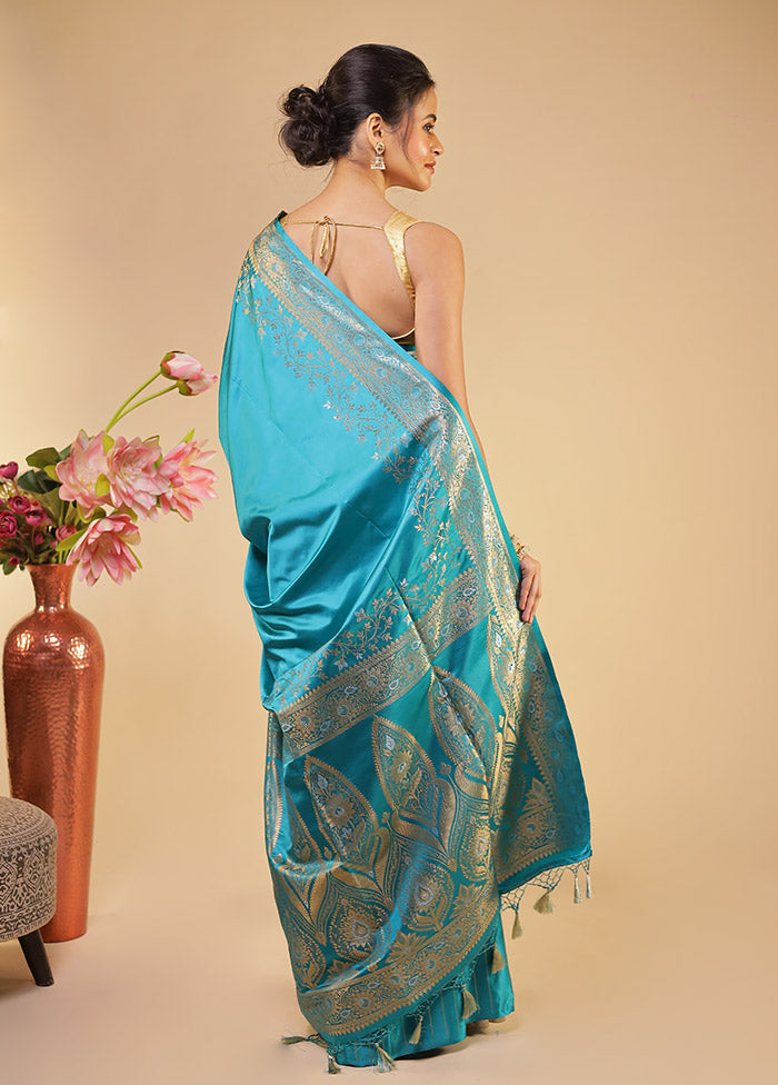 Blue Dupion Silk Saree With Blouse Piece