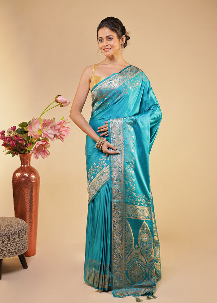 Blue Dupion Silk Saree With Blouse Piece