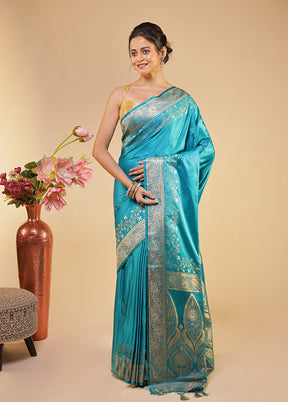 Blue Dupion Silk Saree With Blouse Piece