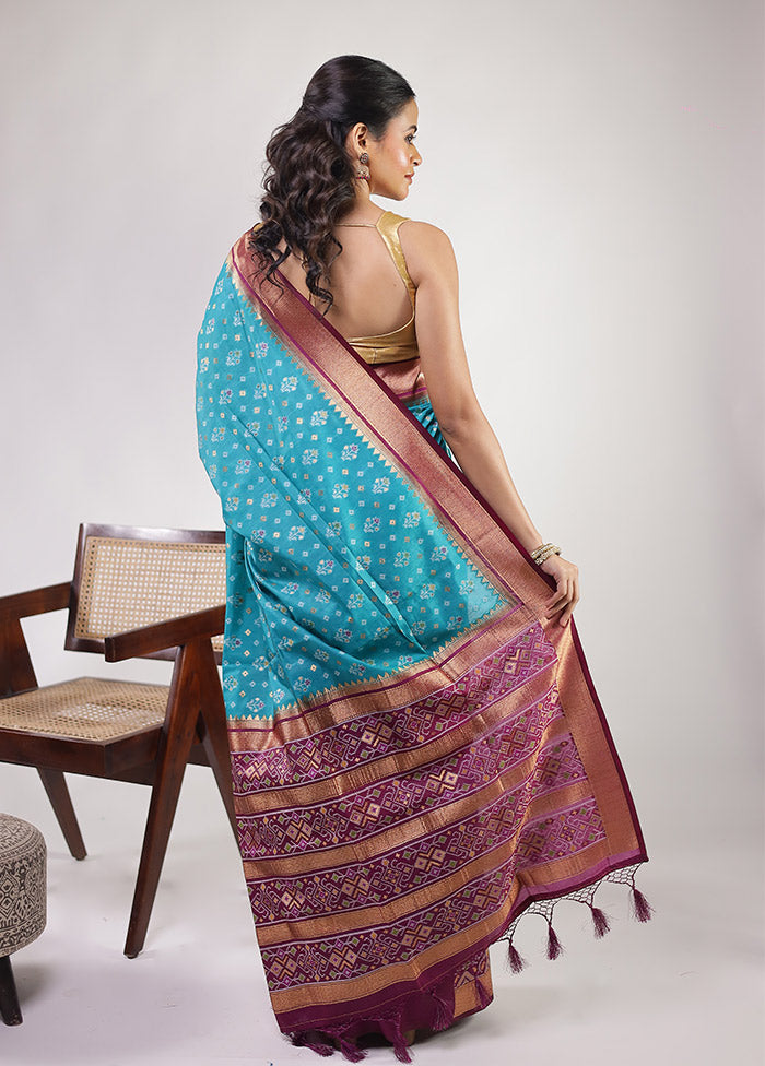 Blue Dupion Silk Saree With Blouse Piece