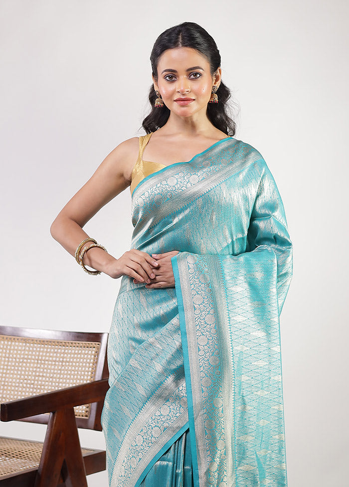 Blue Dupion Silk Saree With Blouse Piece