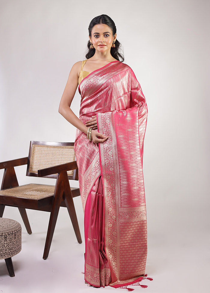 Pink Dupion Silk Saree With Blouse Piece