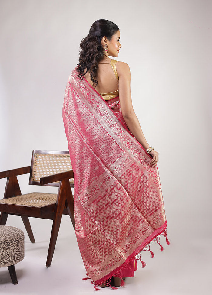 Pink Dupion Silk Saree With Blouse Piece