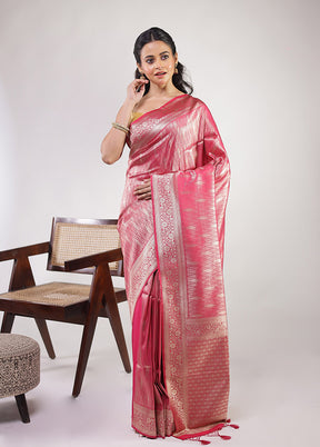 Pink Dupion Silk Saree With Blouse Piece