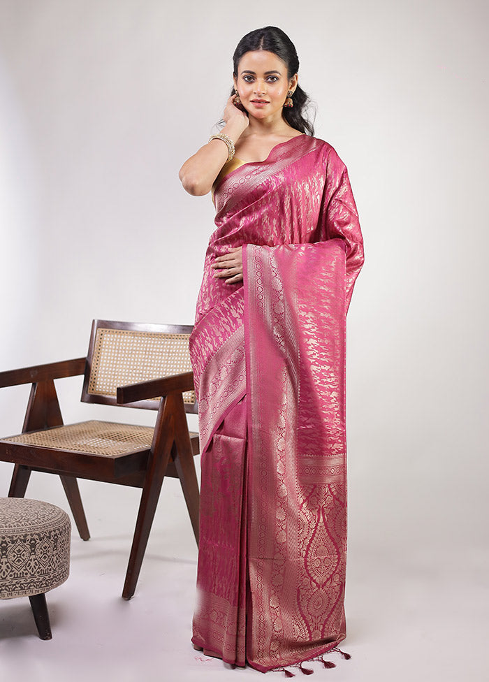 Pink Dupion Silk Saree With Blouse Piece