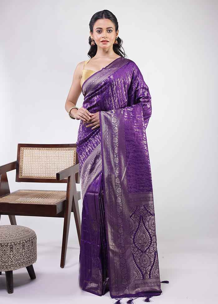 Purple Dupion Silk Saree With Blouse Piece
