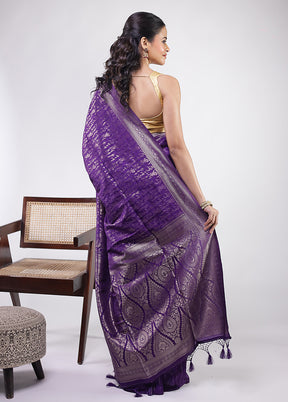 Purple Dupion Silk Saree With Blouse Piece