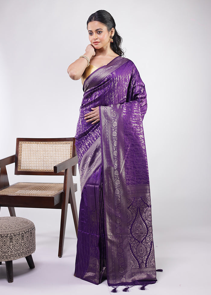 Purple Dupion Silk Saree With Blouse Piece