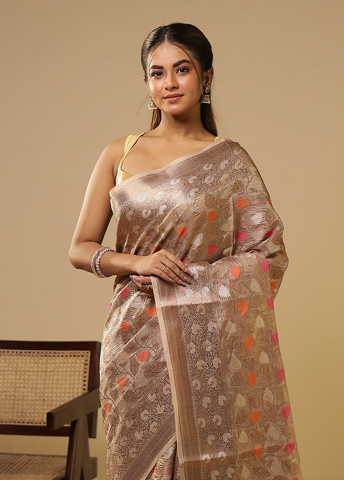Cream Tissue Silk Saree With Blouse Piece