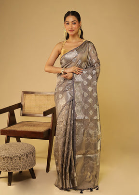 Grey Tissue Silk Saree With Blouse Piece