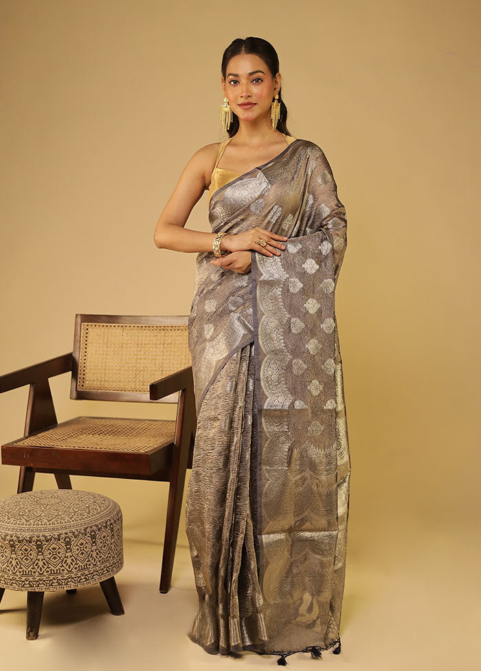 Grey Tissue Silk Saree With Blouse Piece