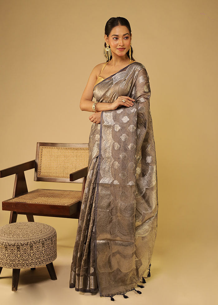 Grey Tissue Silk Saree With Blouse Piece