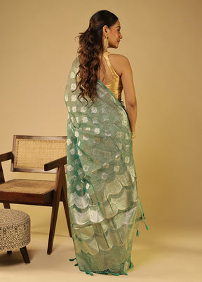 Green Tissue Silk Saree With Blouse Piece