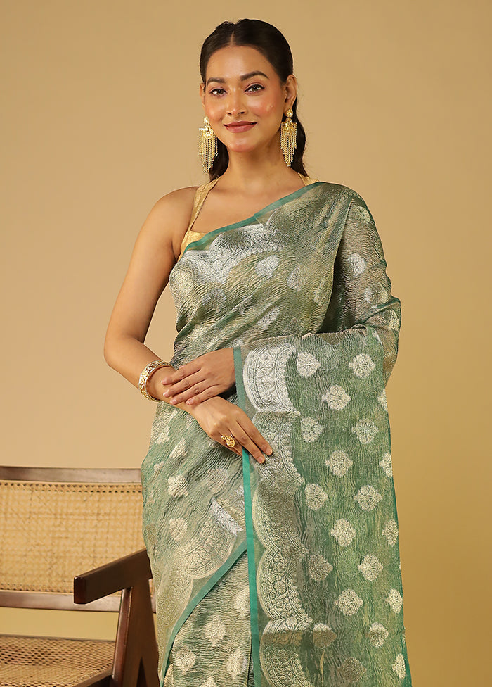 Green Tissue Silk Saree With Blouse Piece
