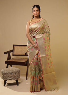 Green Tissue Silk Saree With Blouse Piece