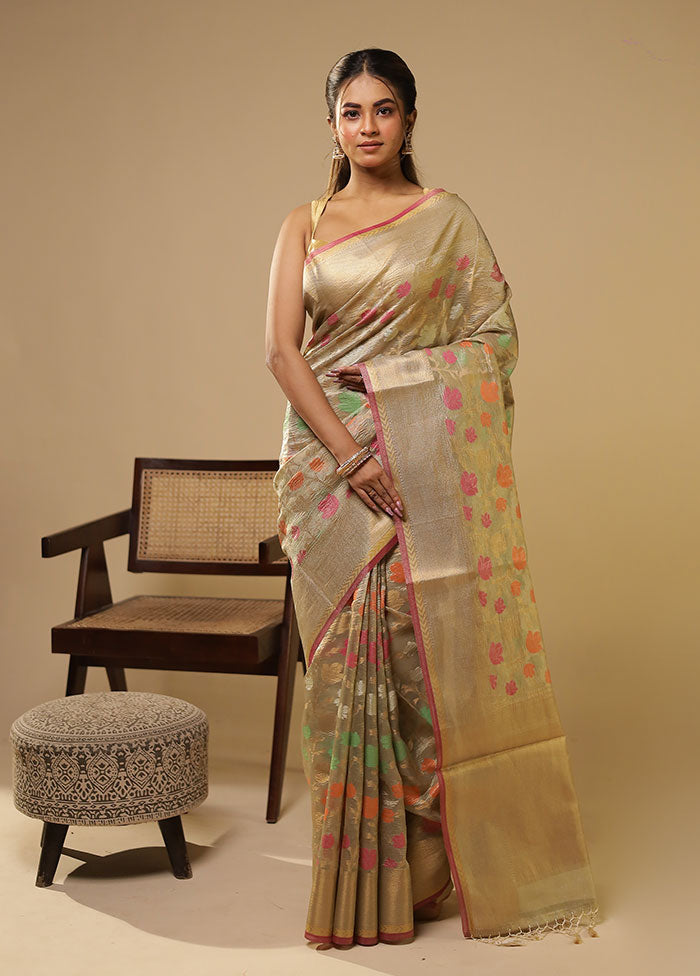 Cream Tissue Silk Saree With Blouse Piece