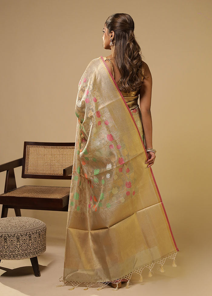 Cream Tissue Silk Saree With Blouse Piece