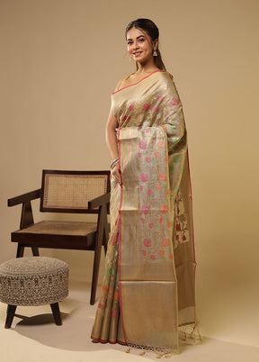 Green Tissue Silk Saree With Blouse Piece