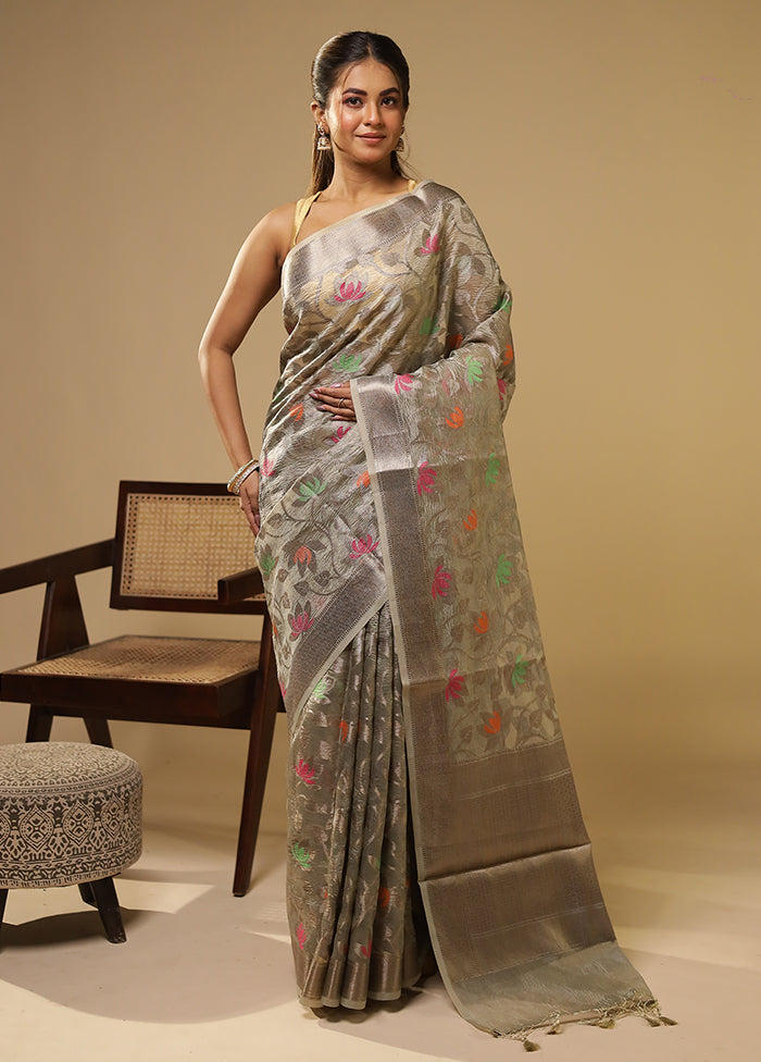 Grey Tissue Silk Saree With Blouse Piece