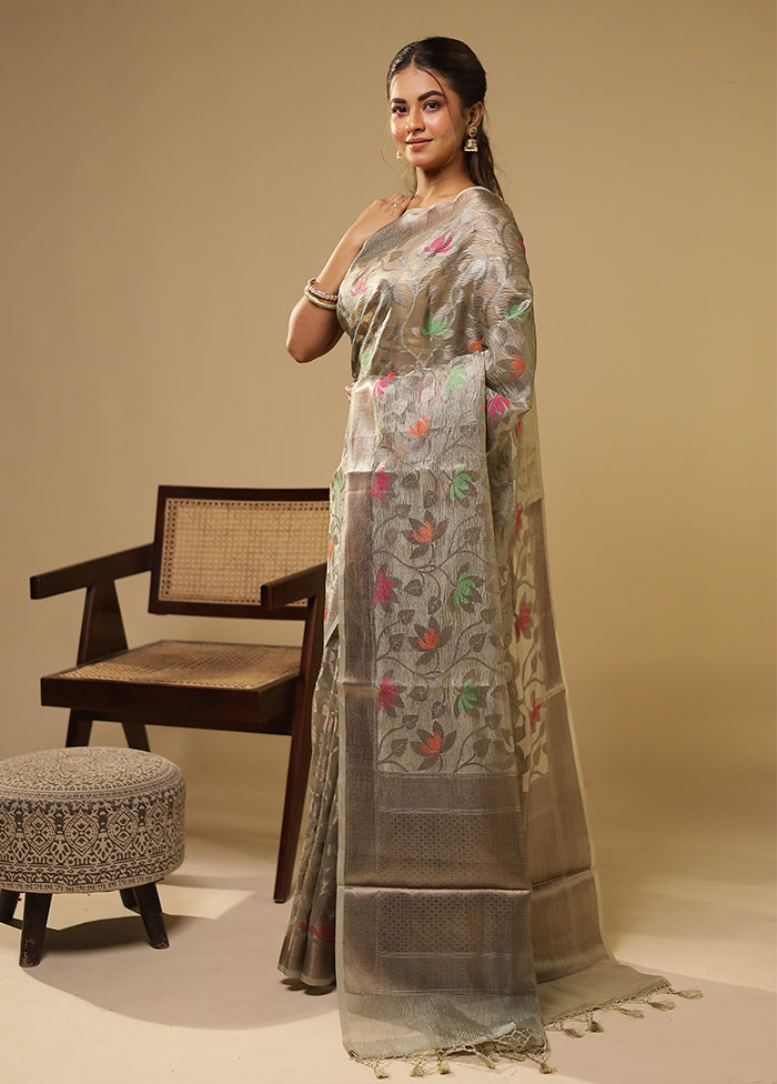Cream Tissue Silk Saree With Blouse Piece