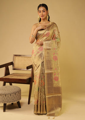 Yellow Tissue Silk Saree With Blouse Piece