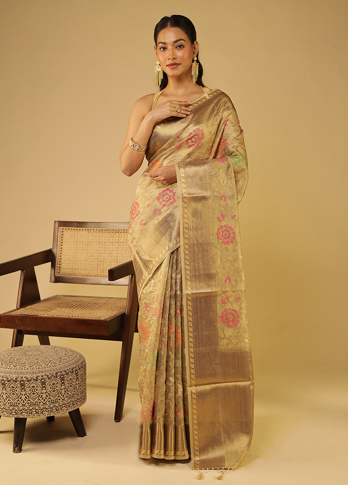 Yellow Tissue Silk Saree With Blouse Piece