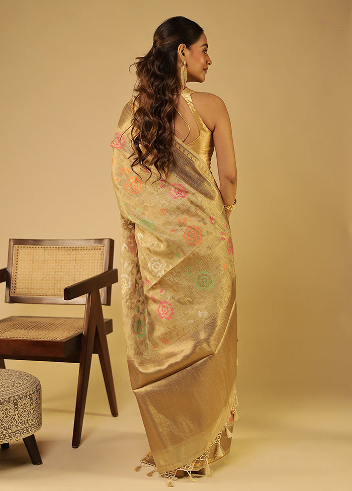 Yellow Tissue Silk Saree With Blouse Piece