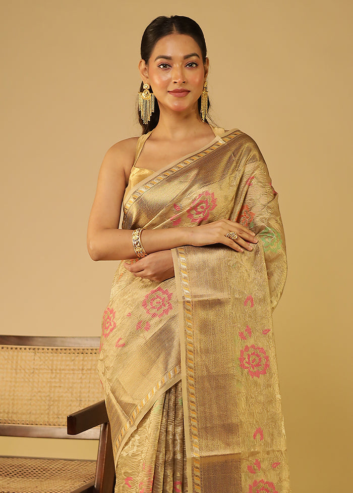 Yellow Tissue Silk Saree With Blouse Piece