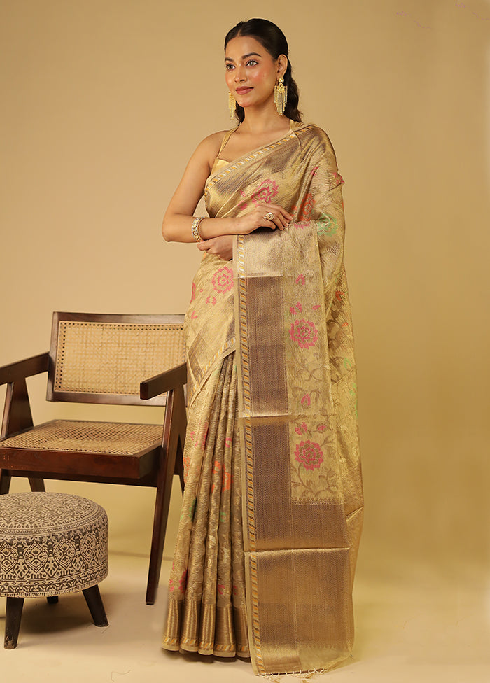 Yellow Tissue Silk Saree With Blouse Piece
