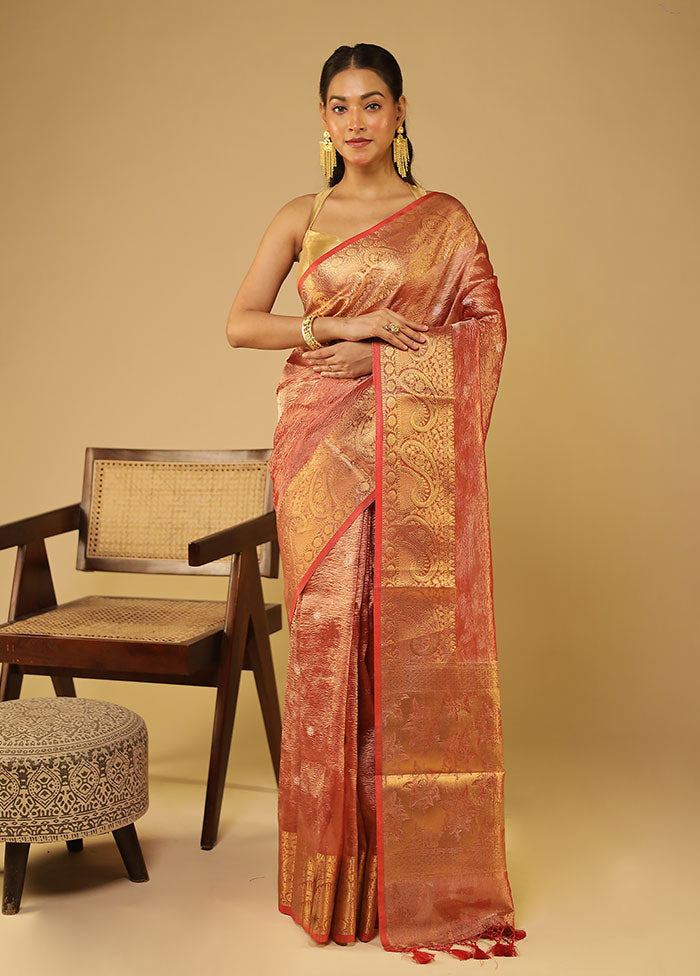 Pink Tissue Silk Saree With Blouse Piece