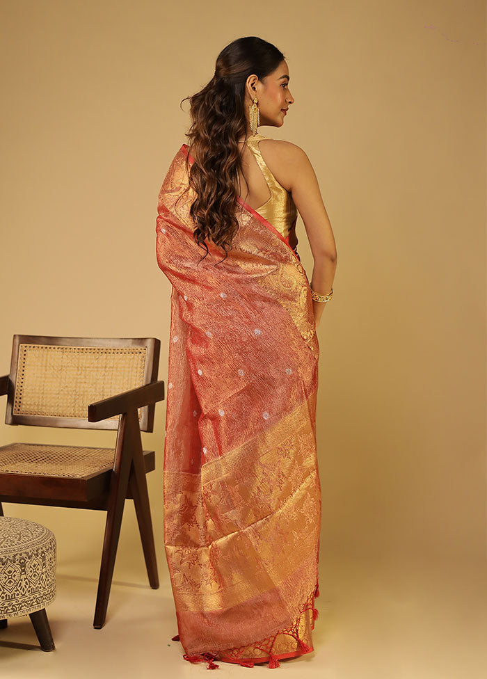 Pink Tissue Silk Saree With Blouse Piece