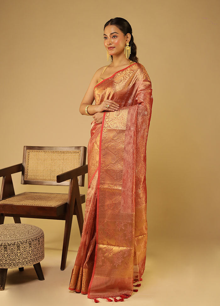 Orange Tissue Silk Saree With Blouse Piece