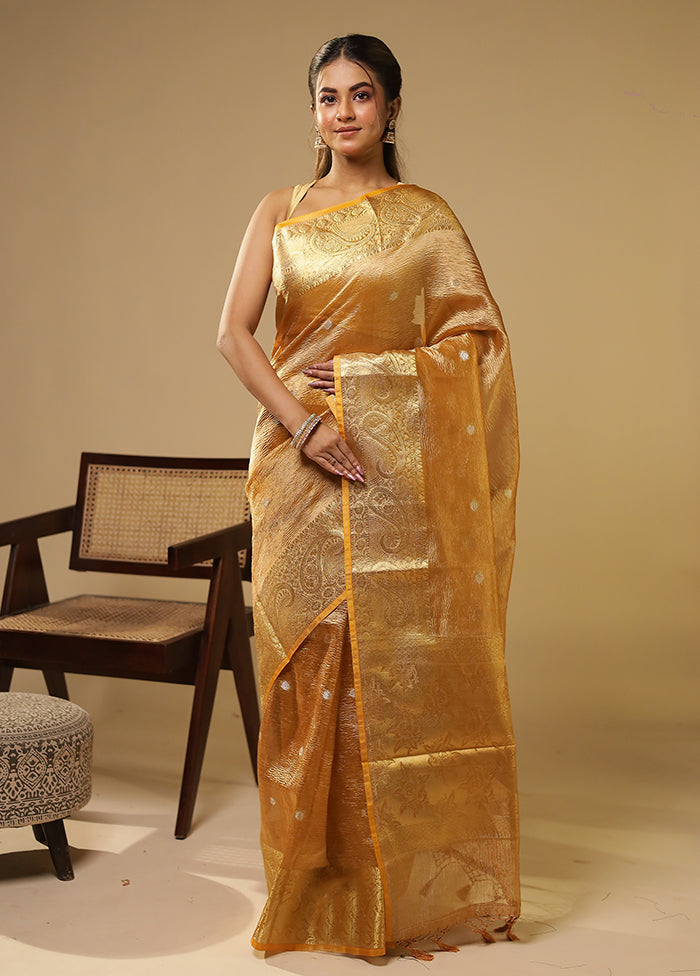 Golden Tissue Silk Saree With Blouse Piece