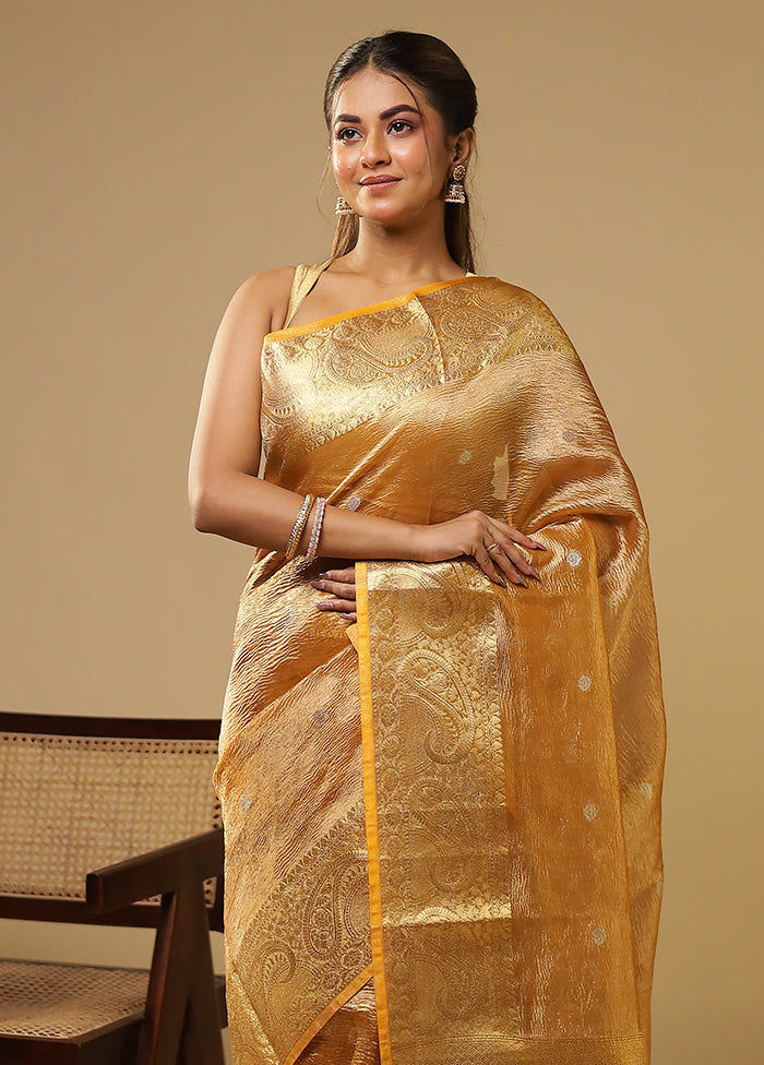 Golden Tissue Silk Saree With Blouse Piece