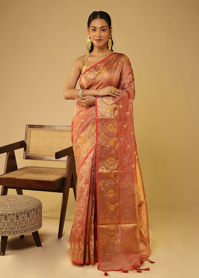 Peach Tissue Silk Saree With Blouse Piece