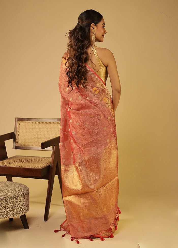 Pink Tissue Silk Saree With Blouse Piece