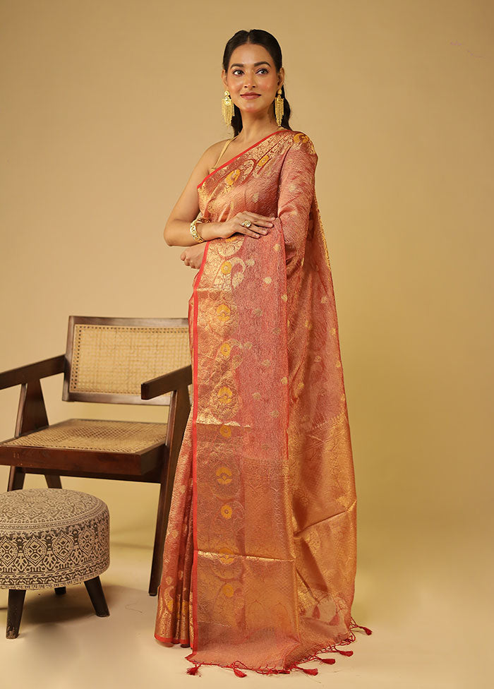 Pink Tissue Silk Saree With Blouse Piece