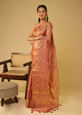 Pink Tissue Silk Saree With Blouse Piece