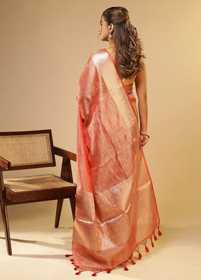 Pink Tissue Silk Saree With Blouse Piece