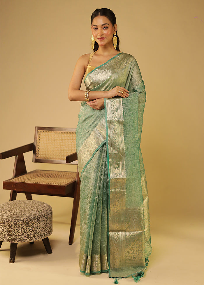 Green Tissue Silk Saree With Blouse Piece